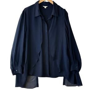 Cato Layered Button Down Shirt Sz 22/24 Split Back Chiffon Overlay‎ Office Siren
